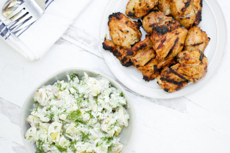 Macrostax BBQ chicken with Lemon Dill Potato Salad