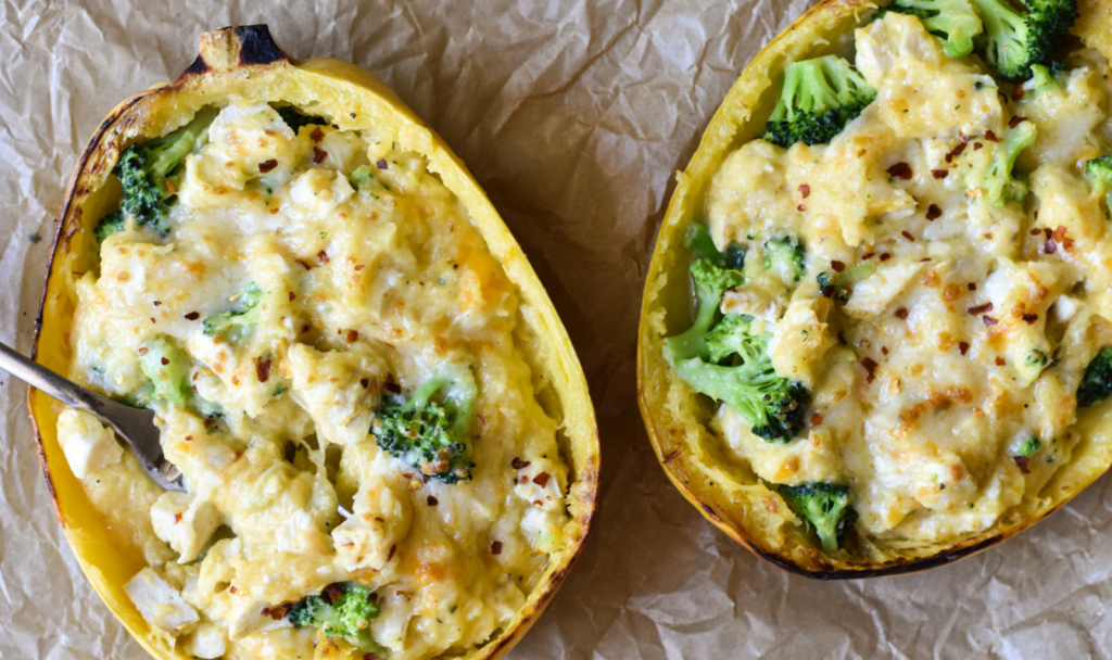 Cheesy Spaghetti Squash Boats - Macrostax