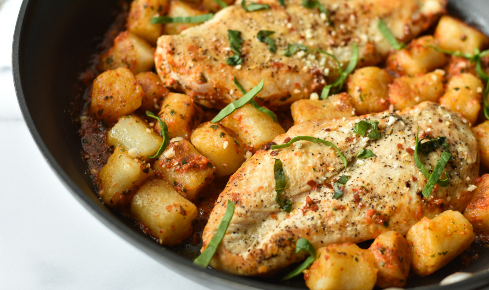Blog Featured Image - Cauliflower Gnocchi with Chicken and Roasted Red Pepper Pesto