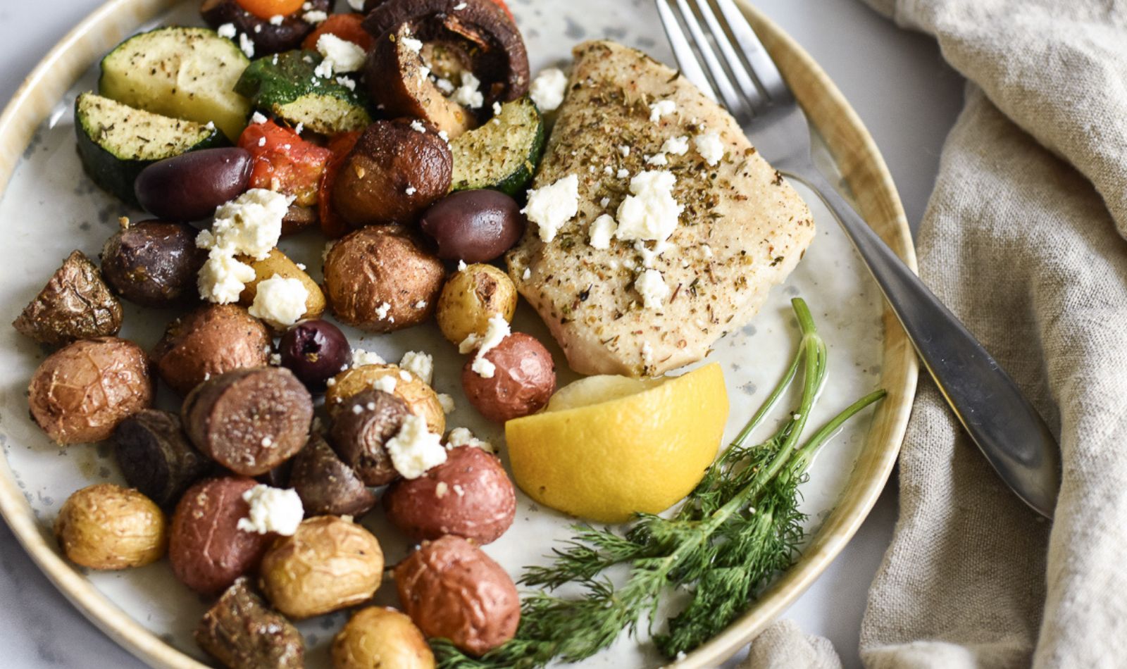 Blog Featured Image - Sheet Pan Mediterranean Chicken Vegetables