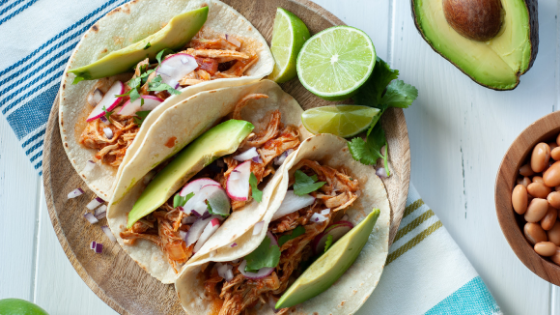 chicken tacos with avocado and lime