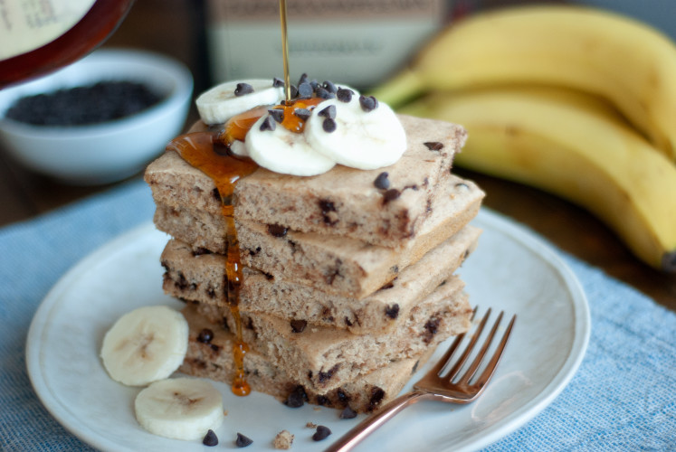 Baked Banana Chocolate Chip Pancakes