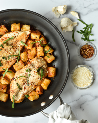 Portrait - Cauliflower Gnocchi with Chicken and Roasted Red Pepper Pesto