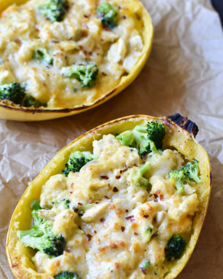 Portrait - Cheesy Spaghetti Squash Boats