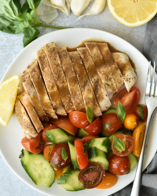 Portrait - Heirloom Tomato Salad with Balsamic Chicken