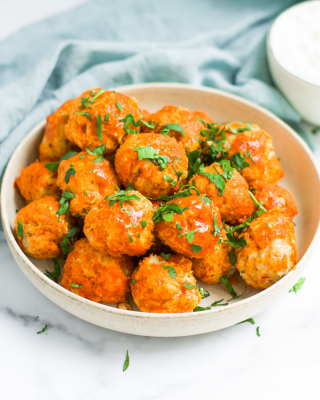 Portrait - blog - Buffalo Chicken Meatballs with Greek Yogurt Dip