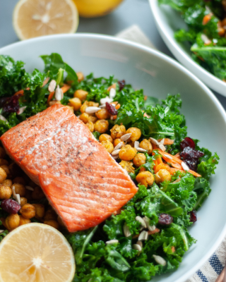 Portrait - blog - Kale Salad with Salmon and Curried Chickpeas